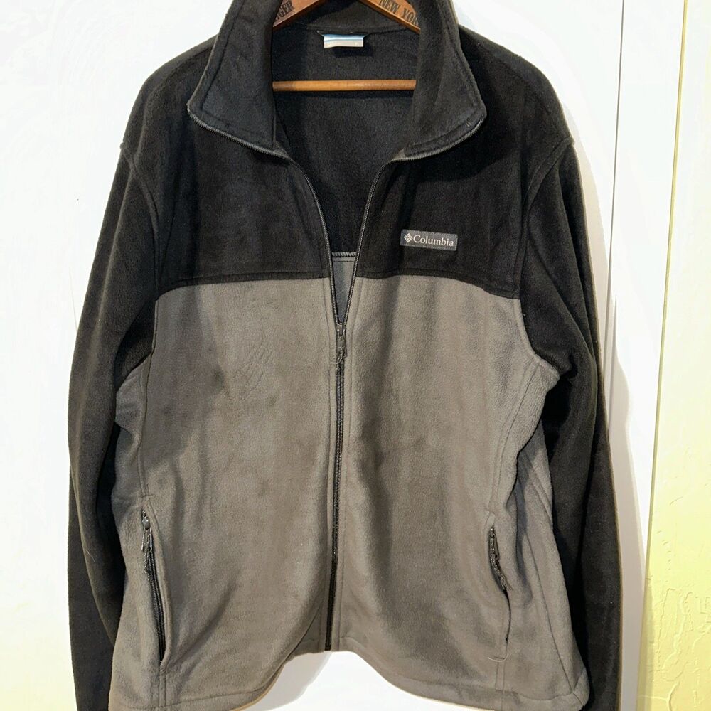 Columbia Full Zip Fleece Jacket 2 Front Zip Pockets XL Navy Blue & Gray